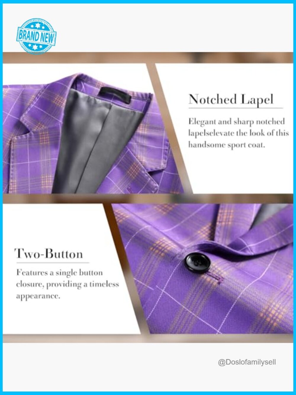 Classic Slim Fit Plaid Blazer Casual Sport Coat for Wedding Party - Picture 6 of 7